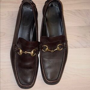 Gucci Brown Leather Horsebit Loafers with Gold Hardware
